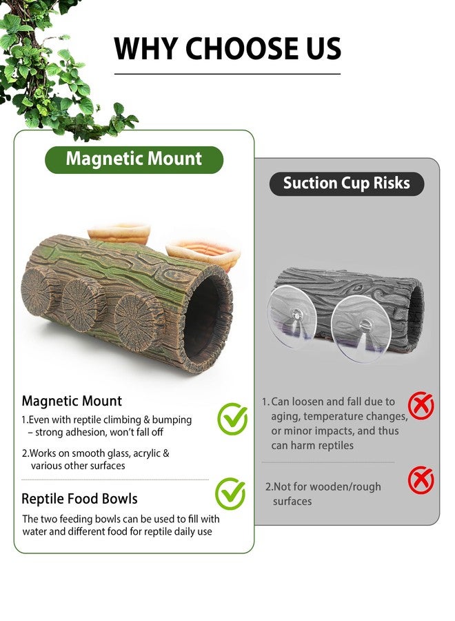 REPTITRIP 2 in 1 Magnetic Crested Gecko Hide, Reptile Hideout & Water Dish Food Bowl, Resin Hollow Log Cave, Reptile & Amphibian Habitat Hideouts, Aquariums & Terrariums Decor - Image 4