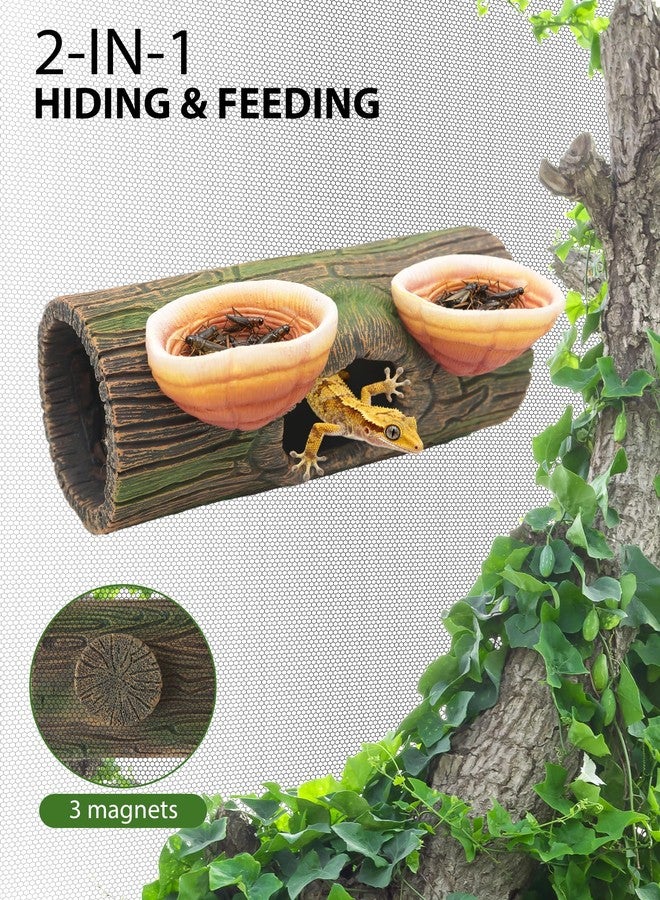 REPTITRIP 2 in 1 Magnetic Crested Gecko Hide, Reptile Hideout & Water Dish Food Bowl, Resin Hollow Log Cave, Reptile & Amphibian Habitat Hideouts, Aquariums & Terrariums Decor - Image 2