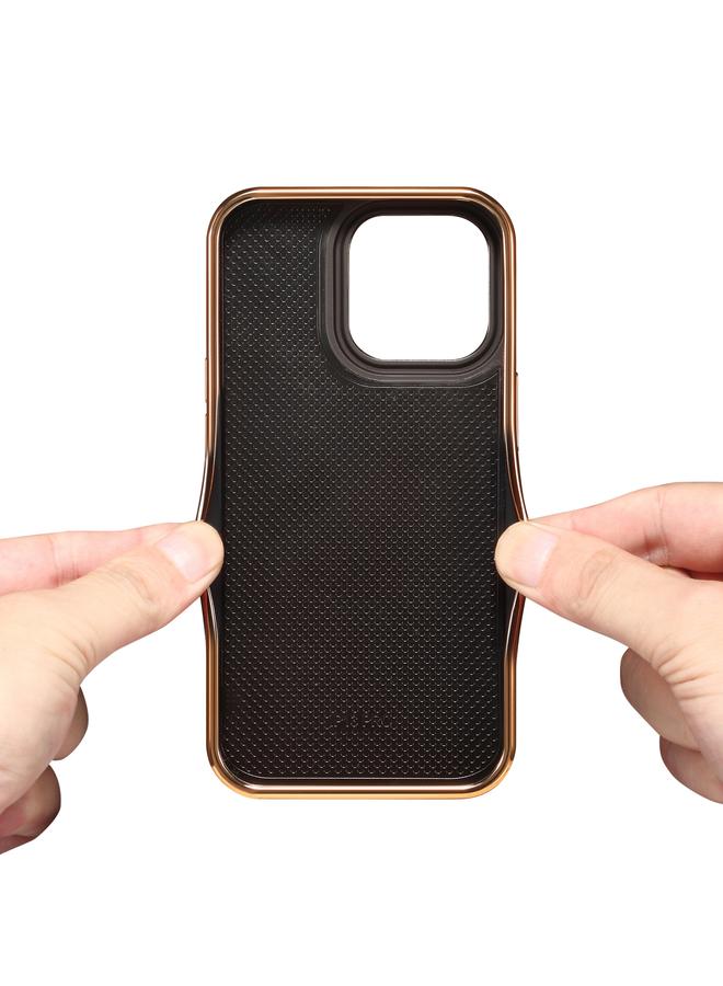 Denior Case For iPhone 15 Pro Cowhide Leather Plating Phone Case - Image 3