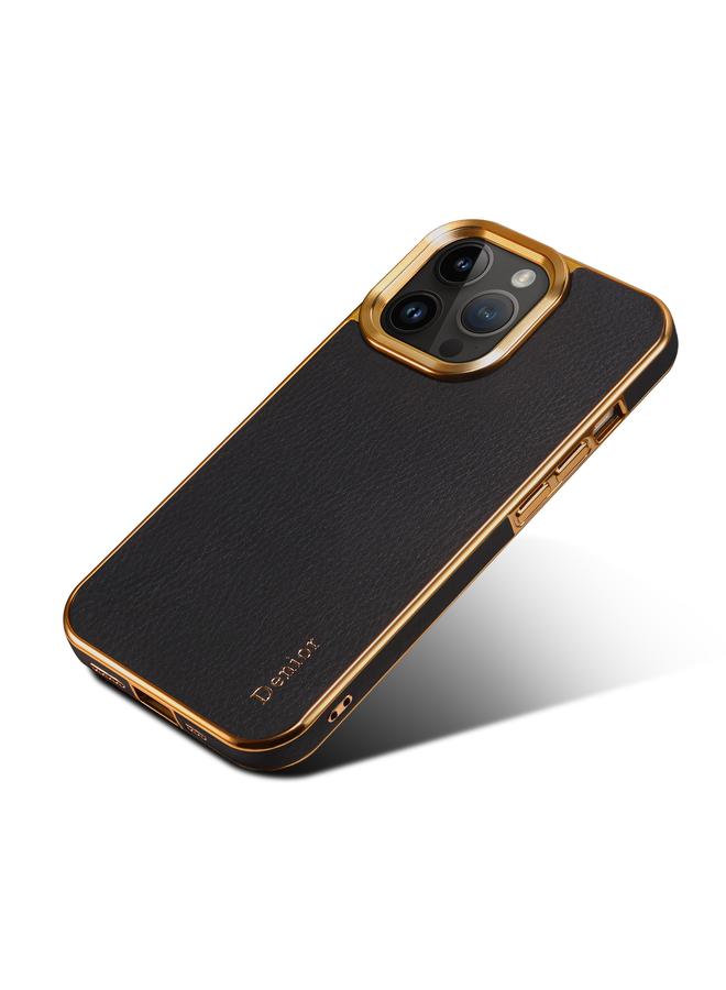 Denior Case For iPhone 15 Pro Cowhide Leather Plating Phone Case - Image 4