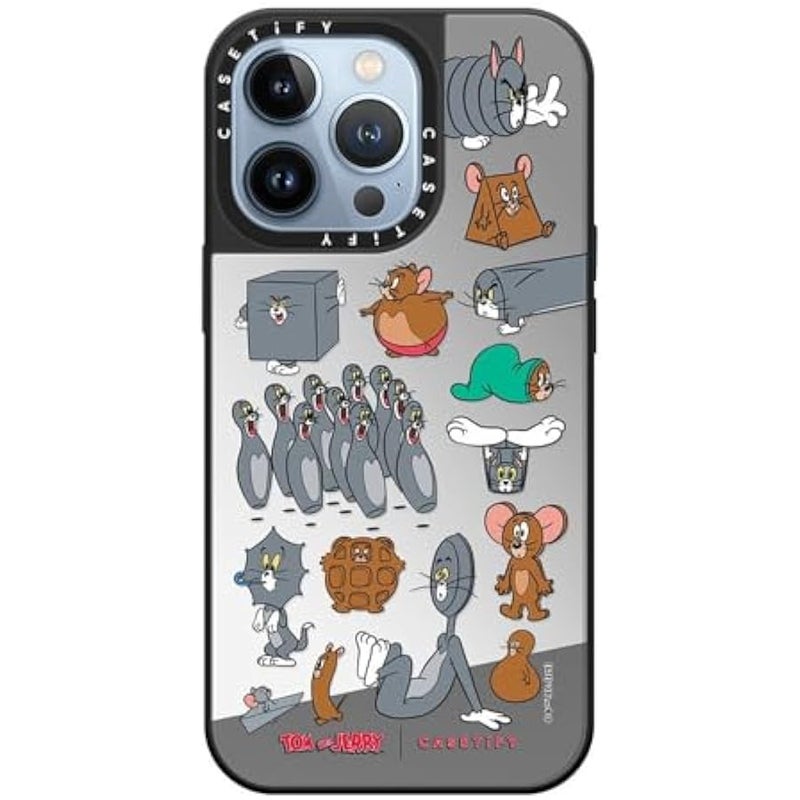 Casetify Mirror Case for iPhone 13 Pro 【Tom and Jerry Colab/Reflective / 4.9ft Drop Protection/Compatible with Magsafe】 - Pattern Sticker - Silver on Black - Image 1