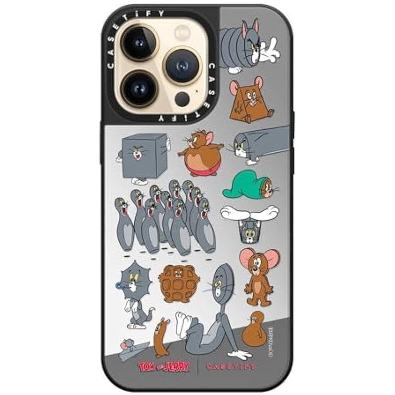 Casetify Mirror Case for iPhone 13 Pro 【Tom and Jerry Colab/Reflective / 4.9ft Drop Protection/Compatible with Magsafe】 - Pattern Sticker - Silver on Black - Image 4
