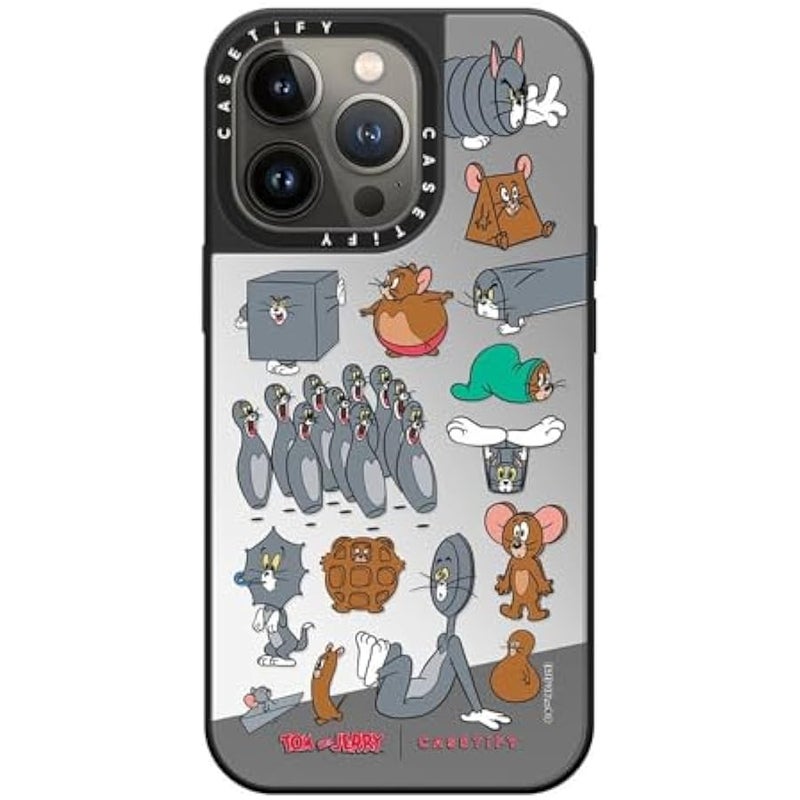 Casetify Mirror Case for iPhone 13 Pro 【Tom and Jerry Colab/Reflective / 4.9ft Drop Protection/Compatible with Magsafe】 - Pattern Sticker - Silver on Black - Image 3