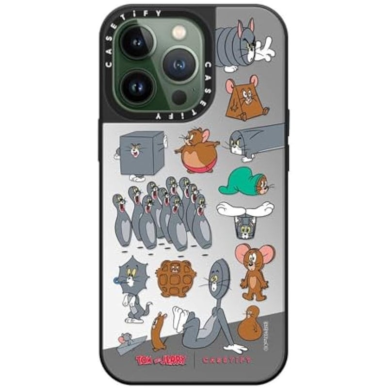 Casetify Mirror Case for iPhone 13 Pro 【Tom and Jerry Colab/Reflective / 4.9ft Drop Protection/Compatible with Magsafe】 - Pattern Sticker - Silver on Black - Image 2