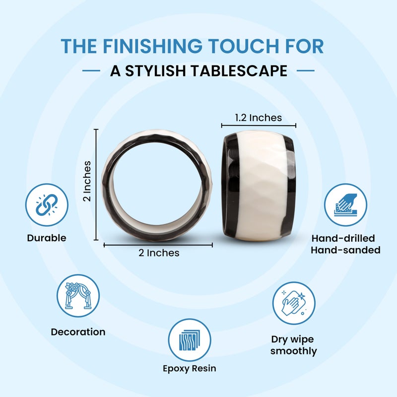 CLEENTABLE Epoxy Resin Napkin Rings Set of 12 - Elegant for Dinner Parties, Large Gatherings, Special Events & Dining Table DÃ©cor| Durable Napkin Rings, Easy to Clean (Black White) - CLEENTABLE - Image 3