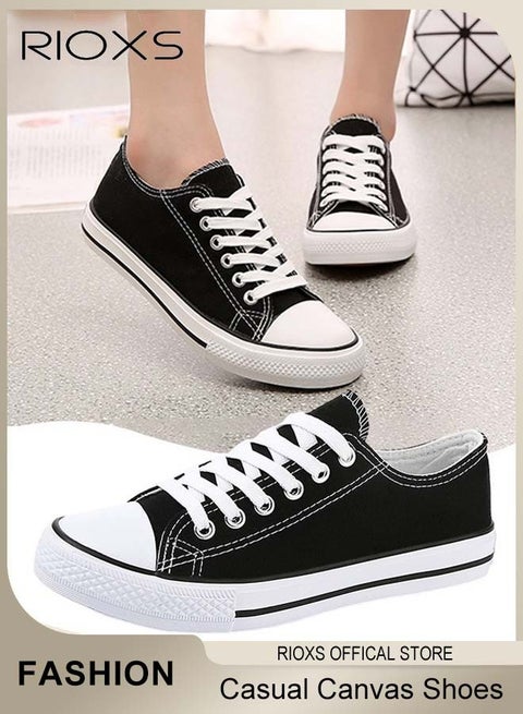 Women's Classic Canvas Shoes, Low Top Lace Up Shoes, Fashionable Casual Flat Shoes, High-quality Breathable Trainers with Non-slip Rubber Sole, Suitable for Work, Sports, Shopping, Hiking, Running and Other Occasions, Ladies Athlesiure Shoes