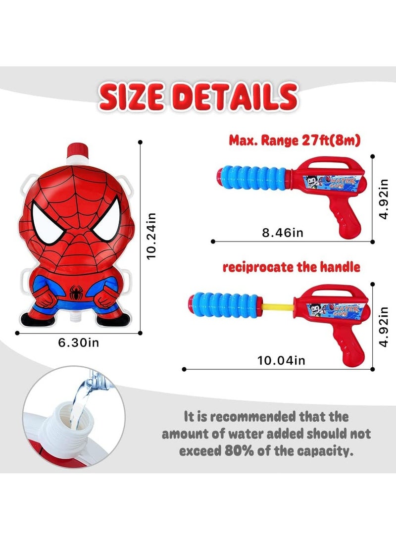 NNEWVANTE Backpack Water Gun for Kids, Superhero Squirt Gun, 1.3L Cartoon Summer Outdoor Toys with Adjustable Straps for Swimming Pool Backyard Beach Water Fight Game (Red) - Image 2