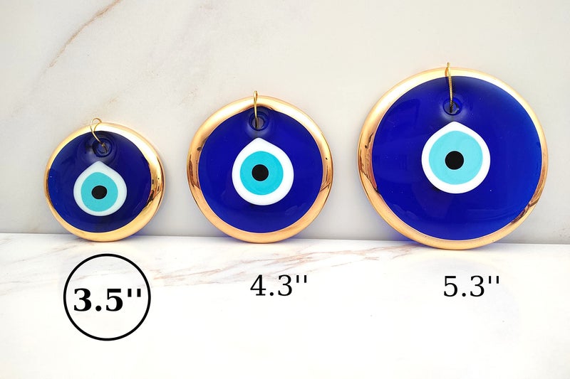 Erbulus 3.5" Glass Blue Evil Eye Wall Hanging Gold Ornament - Turkish Nazar Bead - Home Protection Charm - Gold Wall Decor Amulet in a Box (Medium) - Image 2