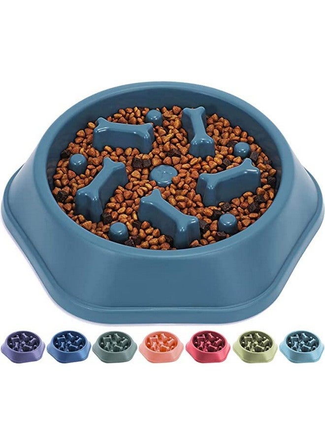 وعاء طعام بطيء التغذية للحيوانات الأليفة، وعاء طعام دائري لا يسبب الاختناق مع وعاء طعام تفاعلي بنمط عظمي للكلاب (أزرق) - Image 1