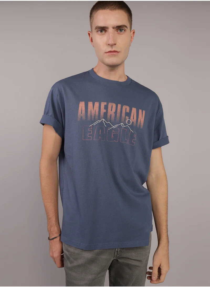 American Eagle Embroidered Crew Neck Graphic T-Shirt