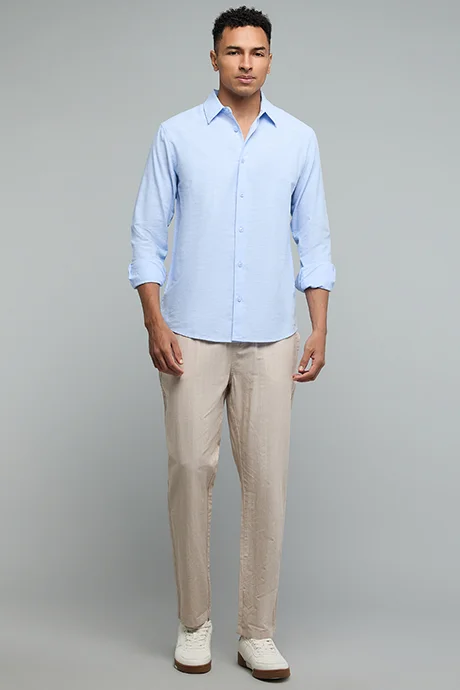 أر أند بي Solid Shirt with Classic Collar and Long Sleeves