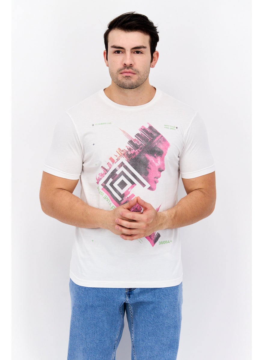Free Soul - Men Round Neck Short Sleeve Graphic Print Troon T-Shirt, White - Image 1