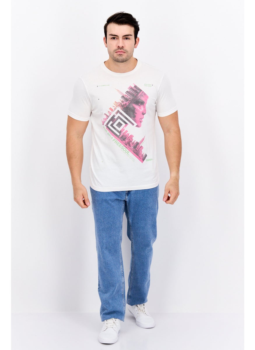 Free Soul - Men Round Neck Short Sleeve Graphic Print Troon T-Shirt, White - Image 1