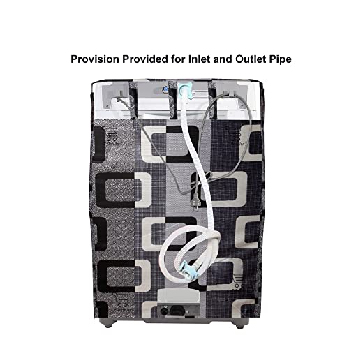 E-Retailer® Polyester Washing Machine Top Load Cover with Zipper Waterproof & Dustproof Washable Protector for 5kg–8kg Capacity (Geometric Black, 23x23x35 Inch) - Image 2