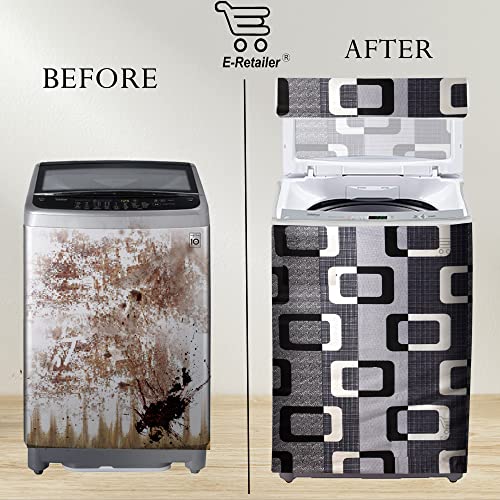 E-Retailer® Polyester Washing Machine Top Load Cover with Zipper Waterproof & Dustproof Washable Protector for 5kg–8kg Capacity (Geometric Black, 23x23x35 Inch) - Image 4