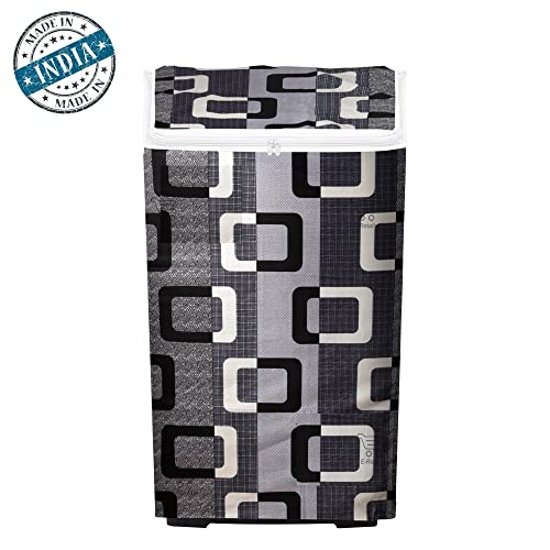 E-Retailer® Polyester Washing Machine Top Load Cover with Zipper Waterproof & Dustproof Washable Protector for 5kg–8kg Capacity (Geometric Black, 23x23x35 Inch) - Image 5