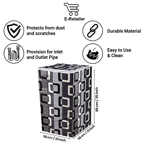 E-Retailer® Polyester Washing Machine Top Load Cover with Zipper Waterproof & Dustproof Washable Protector for 5kg–8kg Capacity (Geometric Black, 23x23x35 Inch) - Image 3