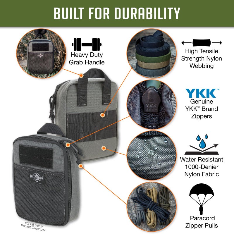 MAXPEDITION Beefy Pocket Organizer (Wolf Gray) Compact, MOLLE-Compatible, 1000D Nylon Tactical EDC Pouch, Everyday Carry Tool Pouch & Gear Storage for Outdoor, Tactical, Survival, 0266W - Image 3