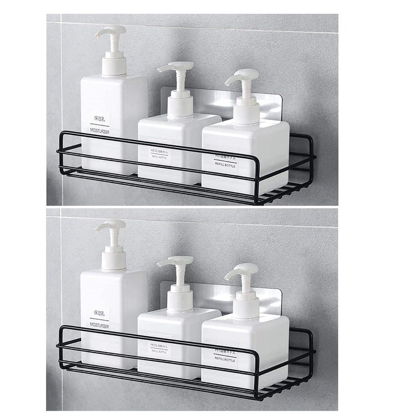 MorivaHomes Multipurpose Metal Wall Mounted Self Adhesive Bathroom Self and Rack for Home, Kitchen and Office. Adhesive Sticker Support Without Drilling. (2 Metal Bathroom Shelves, Black) - Image 1