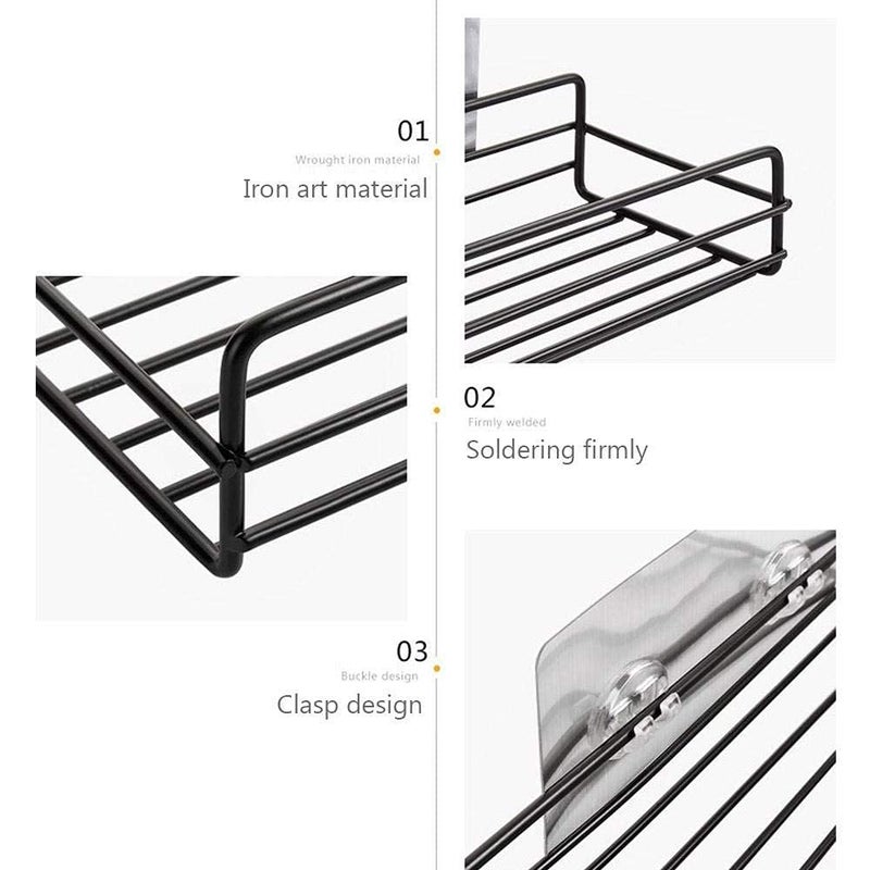 MorivaHomes Multipurpose Metal Wall Mounted Self Adhesive Bathroom Self and Rack for Home, Kitchen and Office. Adhesive Sticker Support Without Drilling. (2 Metal Bathroom Shelves, Black) - Image 4