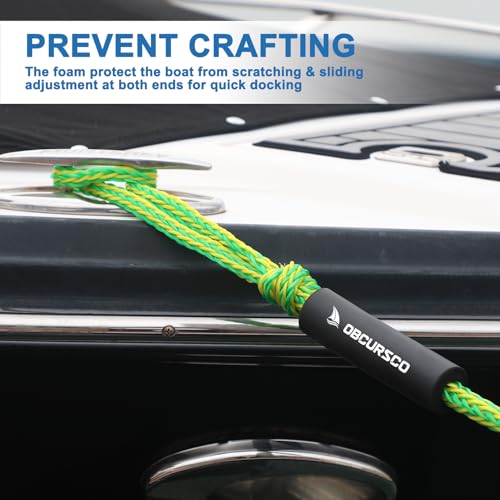 Obcursco PWC Dock Lines 1/2'x (7ft & 14ft), Jet Ski Mooring Dock Line Tie Pontoon Accessories for Waverunner, Kayak Tow Lines with 316 Stainless Steel Clip (Green & Yellow) - Image 5