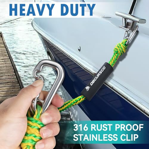 Obcursco PWC Dock Lines 1/2'x (7ft & 14ft), Jet Ski Mooring Dock Line Tie Pontoon Accessories for Waverunner, Kayak Tow Lines with 316 Stainless Steel Clip (Green & Yellow) - Image 3