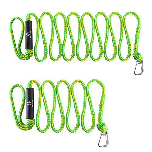 Obcursco PWC Dock Lines 1/2'x (7ft & 14ft), Jet Ski Mooring Dock Line Tie Pontoon Accessories for Waverunner, Kayak Tow Lines with 316 Stainless Steel Clip (Green & Yellow) - Image 1