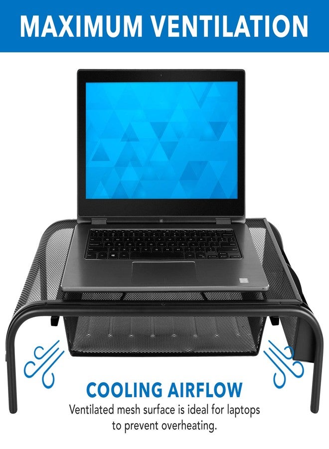 Mount-It! Metal Mesh Monitor Stand with Drawer, Ergonomic Desk Organizer and Riser for Monitors and Laptops, Desktop Stand with Extra Storage and Side Pocket, Black - Image 5