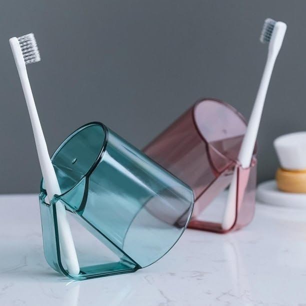 NHSK Enterprise NHSK Enterprise Brush Holder Cup Mouthwash Cup With Handle Durable Couples Brushing Cup Plastic Transparent Tooth Mug use for home bathroom Bottle Brushing Mug Bathroom Bath Tumbler - Image 1