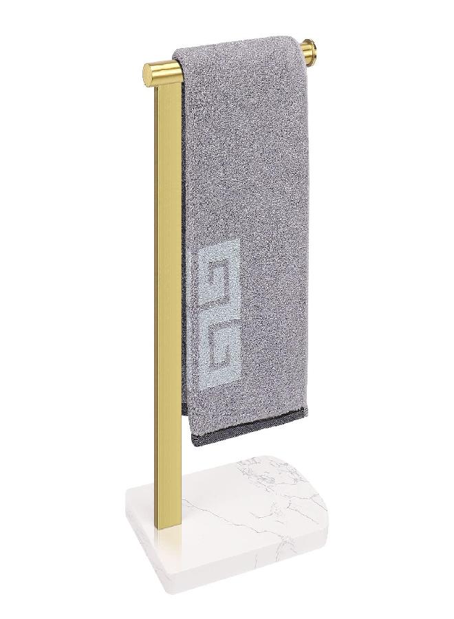 NearMoon NearMoon Hand Towel Holder with Balanced Marble Base, 304 Stainless Steel Stand Towel Ring L Shape Hand Towel Rack Free-Standing Towel Bar for Bathroom Kitchen Countertop (Single Rod, Brushed Gold) 