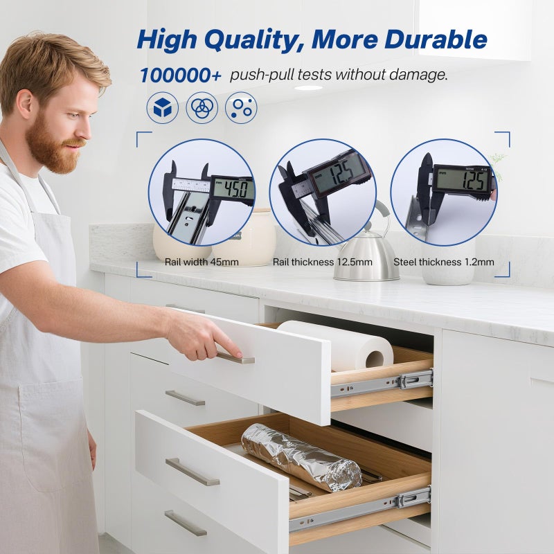 Ubisin 6 Pairs Soft Close Drawer Slides 20 Inch, Full Extension Heavy Duty Ball Bearing Cabinet Rails, Quiet Silent Side Mount Drawer Glides for Kitchen,Office,Tool Box,Dresser, 100 LB Capacity - Image 2