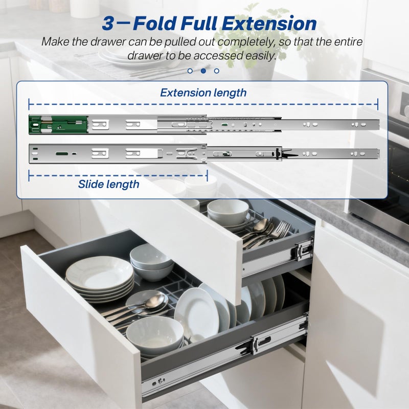 Ubisin 6 Pairs Soft Close Drawer Slides 20 Inch, Full Extension Heavy Duty Ball Bearing Cabinet Rails, Quiet Silent Side Mount Drawer Glides for Kitchen,Office,Tool Box,Dresser, 100 LB Capacity - Image 3