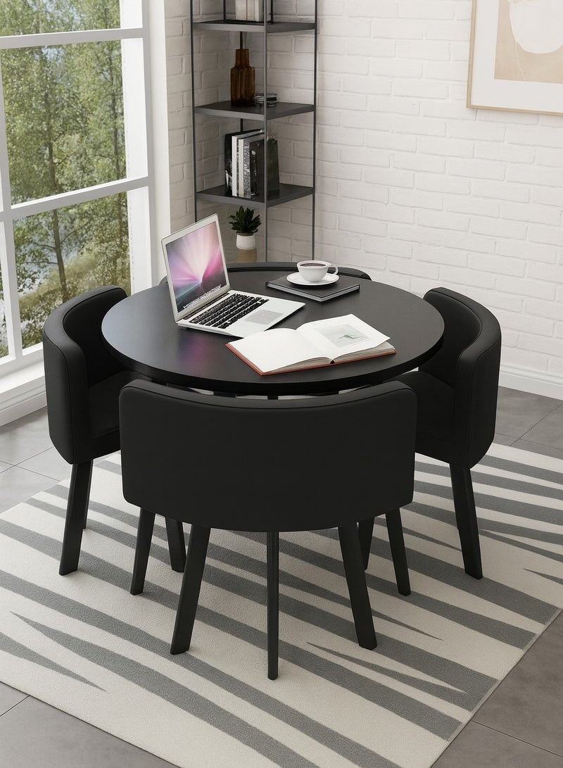 Harmony Home 5-Piece Round Dining Table Set – Wooden Table with 4 Upholstered Chairs, Small Dining Room Furniture, Black - Image 1