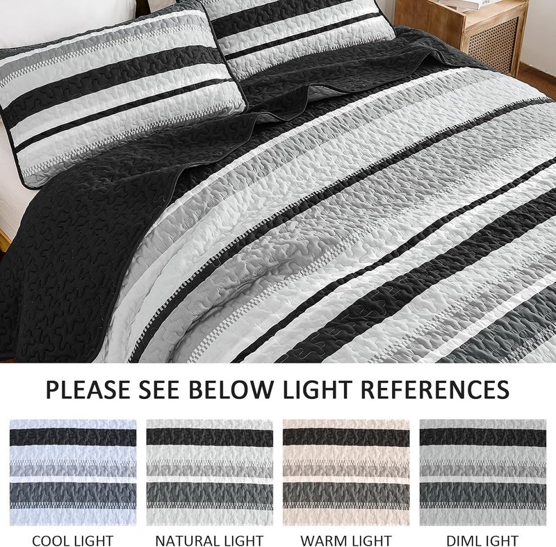 WONGS BEDDING مجموعة بطانيات من WONGS لحجم كوين، تتكون من 3 قطع: غطاء سرير بألوان زرقاء معدنية مخطوطة، بطانيات خفيفة الوزن لجميع المواسم، مقاس 96" × 90". - Image 4