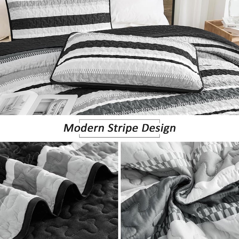 WONGS BEDDING مجموعة بطانيات من WONGS لحجم كوين، تتكون من 3 قطع: غطاء سرير بألوان زرقاء معدنية مخطوطة، بطانيات خفيفة الوزن لجميع المواسم، مقاس 96" × 90". - Image 5
