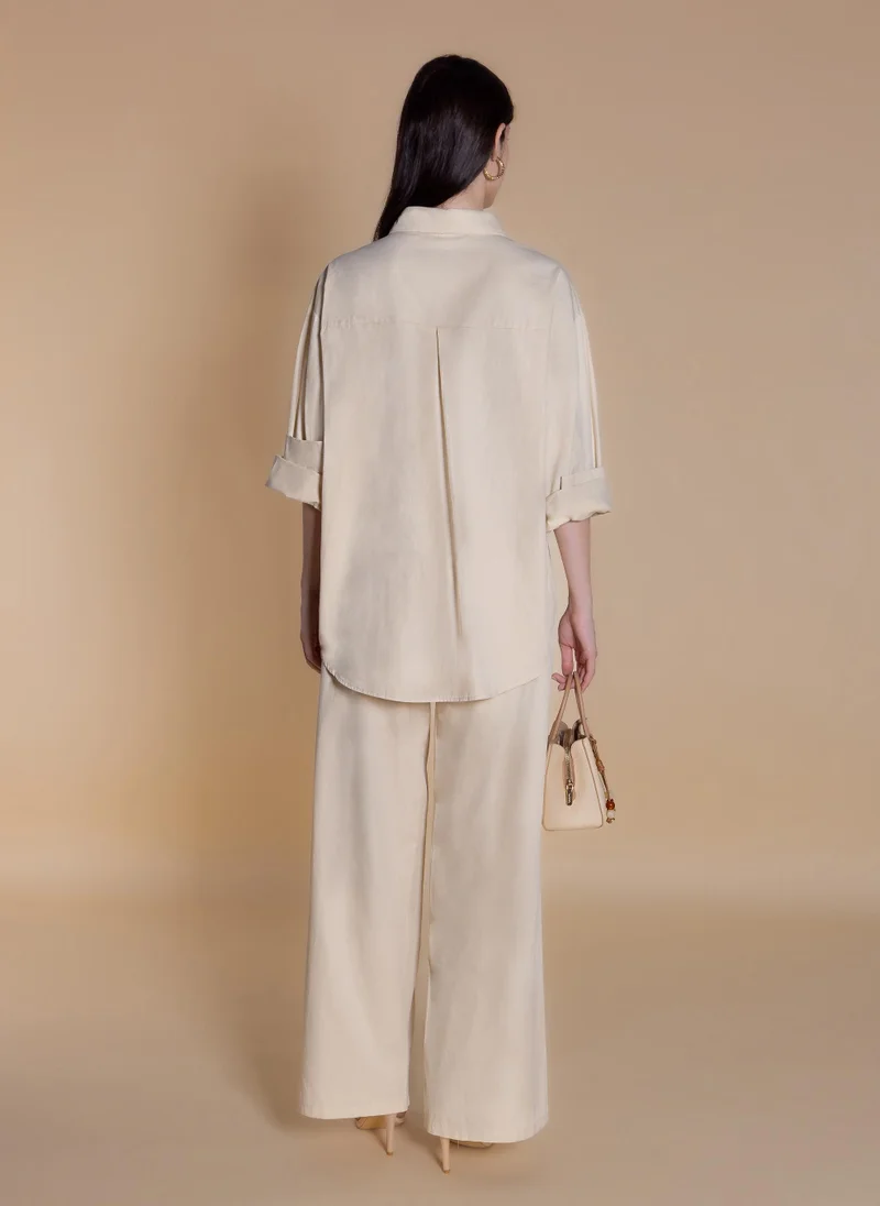 Shapes Beige OVERSIZED POPLIN SHIRT SET for Women | Best Price UAE