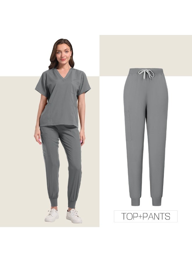 Loquat Womens Medical Scrubs Set Medical Uniform Set Gray - Image 1