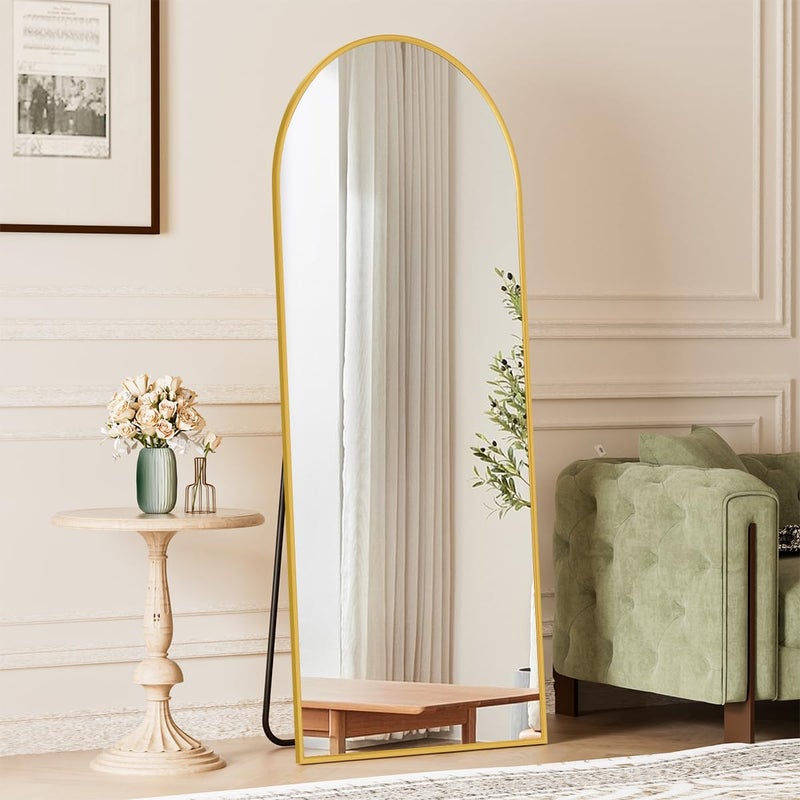 XRAMFY Arched Full Length Mirror, 64" x 21" Arch Floor Mirror with Stand, Full Length Wall Mirror Hanging or Leaning Arched-Top Full Body with Stand for Bedroom, Dressing Room, Gold - Image 3