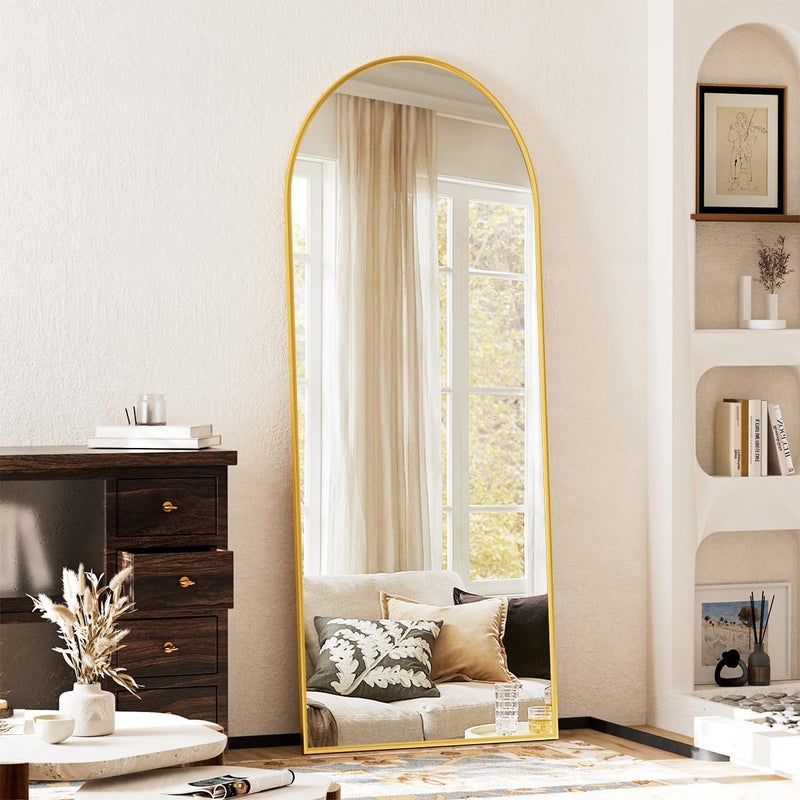 XRAMFY Arched Full Length Mirror, 64" x 21" Arch Floor Mirror with Stand, Full Length Wall Mirror Hanging or Leaning Arched-Top Full Body with Stand for Bedroom, Dressing Room, Gold - Image 2