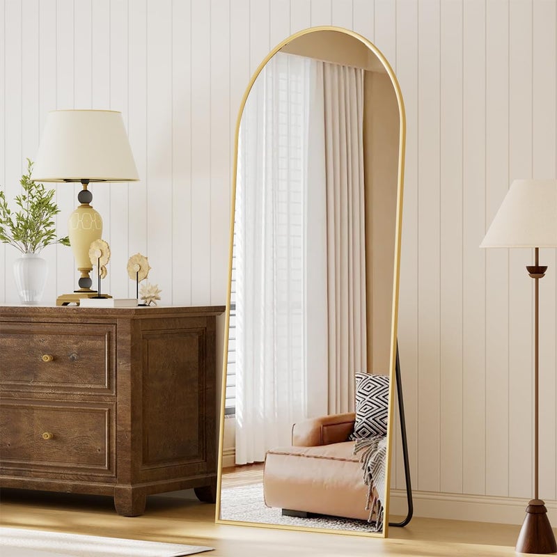 XRAMFY Arched Full Length Mirror, 64" x 21" Arch Floor Mirror with Stand, Full Length Wall Mirror Hanging or Leaning Arched-Top Full Body with Stand for Bedroom, Dressing Room, Gold - Image 5