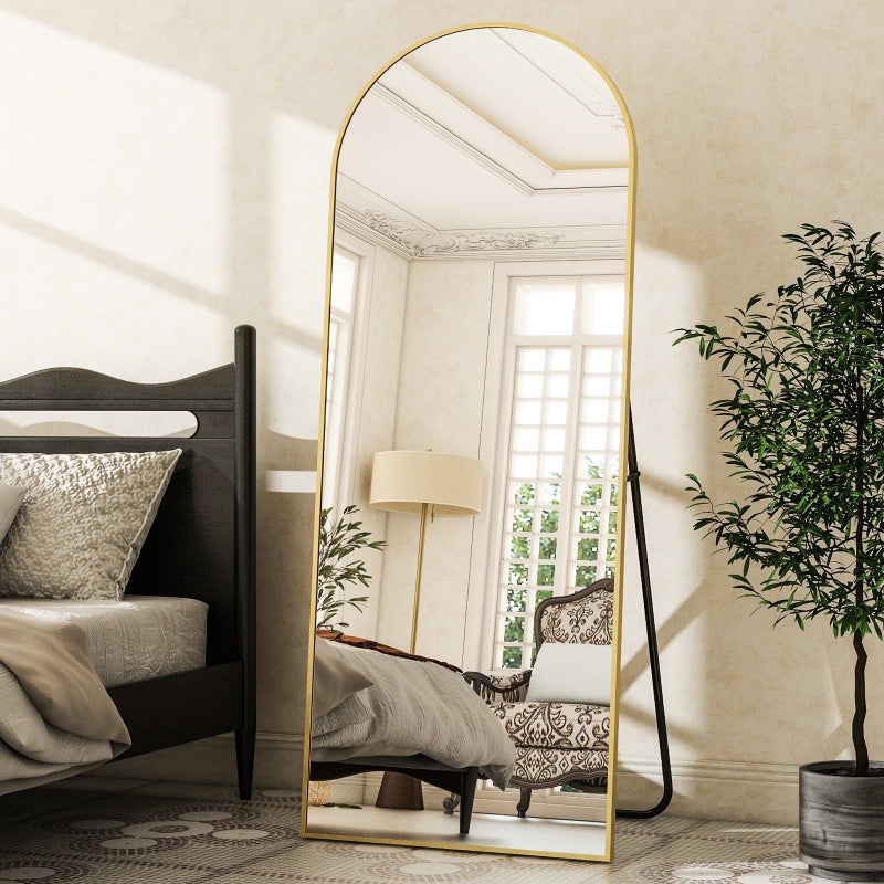 XRAMFY Arched Full Length Mirror, 64" x 21" Arch Floor Mirror with Stand, Full Length Wall Mirror Hanging or Leaning Arched-Top Full Body with Stand for Bedroom, Dressing Room, Gold - Image 4