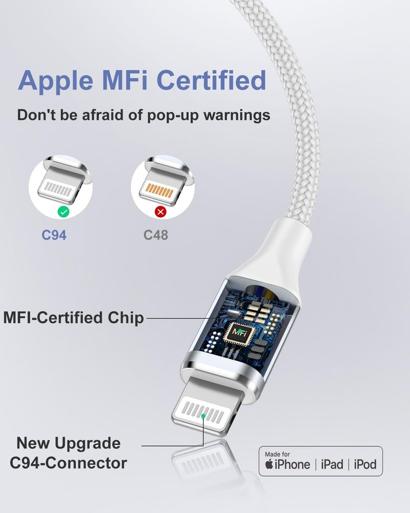 Aioneus USB C to Lightning Cable 2M, iPhone Charger Cable MFi Certified USB C iPhone Cord Type C Fast Charging Compatible with iPhone 14 13 12 11 8 7 Pro Max Mini X XS XR Plus, iPad - Image 3