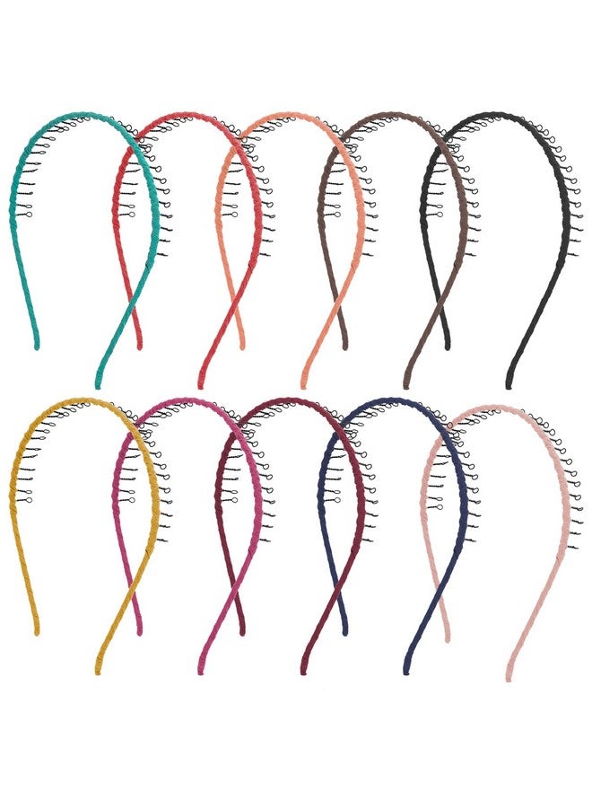 AUEAR 10 Pcs Vintage Metal Headband With Teeth Ribbon Wrapped Teeth Comb Hair Hoop Hairband For Women Girls (Multi Color) - Image 1