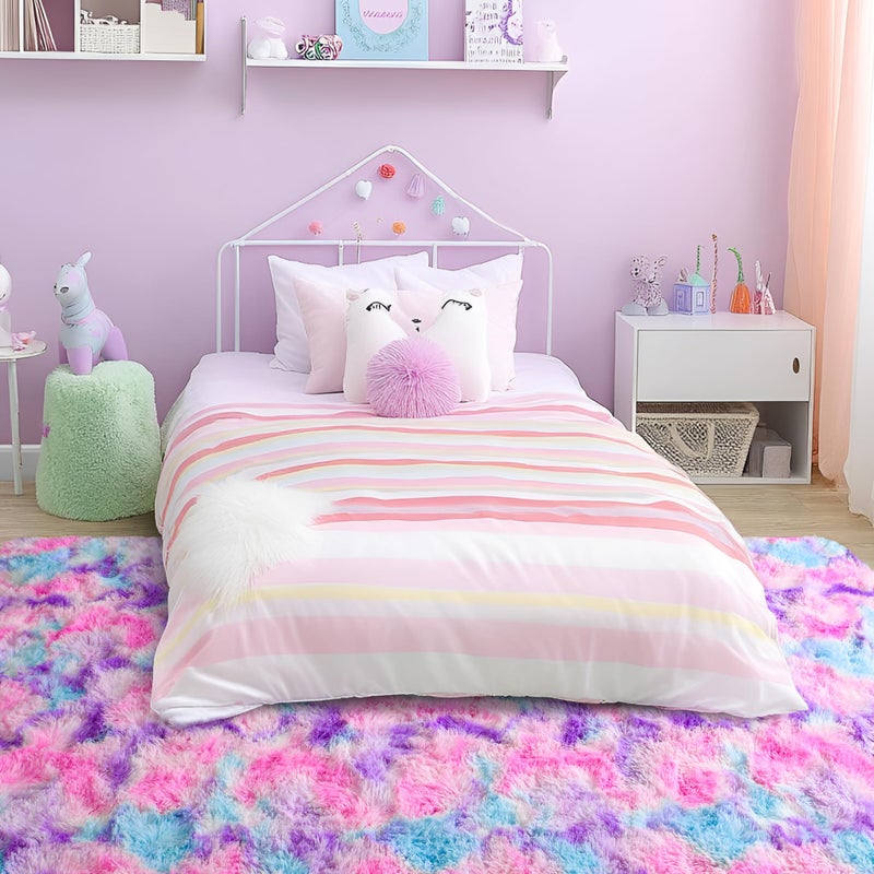 Tepook Soft Rainbow Rug for Girls Room, Cute Fluffy Girls Bedroom Rugs, 4x6 Feet Shaggy Princess Rug Colorful Carpet for Kids Teens Toddler Playroom Nursery Reading Nook, Hot Pink - Image 4