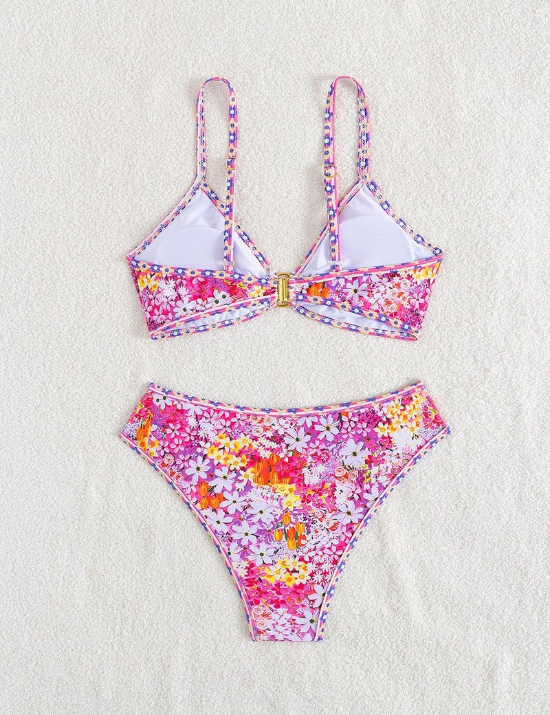 Tainehs Women's Two Piece Bikini Sets O Ring Front Top Ditsy Floral Triangle Swimsuits Cheeky Bathing Suit - Image 5