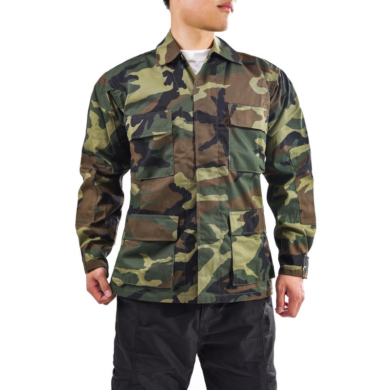BACKBONE Mens Army Military Battle Dress Uniform BDU Shirt Camo Top Jacket (Woodland Camo,Size L) - Image 1