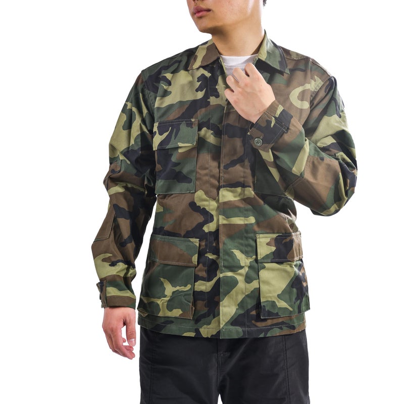 BACKBONE Mens Army Military Battle Dress Uniform BDU Shirt Camo Top Jacket (Woodland Camo,Size L) - Image 2