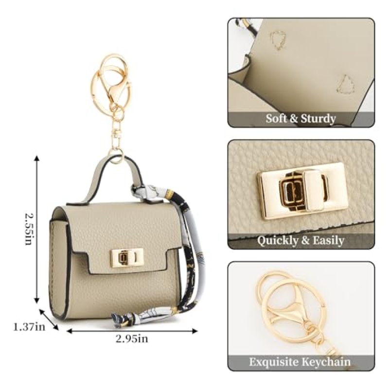 Mini Backpack Keychain 7.5 x 6.5 x 3.5 Cm Synthetic Leather Green - Secure Twist Lock Coin Purse Keychain for Daily Essentials - Image 2