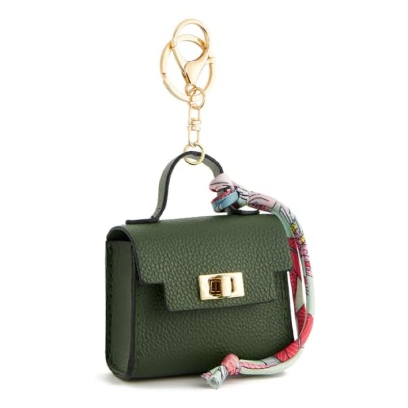 Mini Backpack Keychain 7.5 x 6.5 x 3.5 Cm Synthetic Leather Green - Secure Twist Lock Coin Purse Keychain for Daily Essentials - Image 1