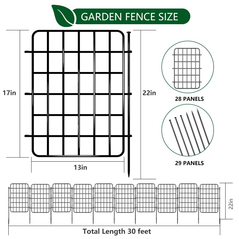 NANYEZH 30ft x 17in Garden Fence Animal Barrier, 28 Panels No Dig Fence Border, Rustproof Metal Decorative Garden Fence with Ground Stake, Flower Bed Edging Border for Dog, Rabbit, Outdoor Yard Patio Decor - Image 2